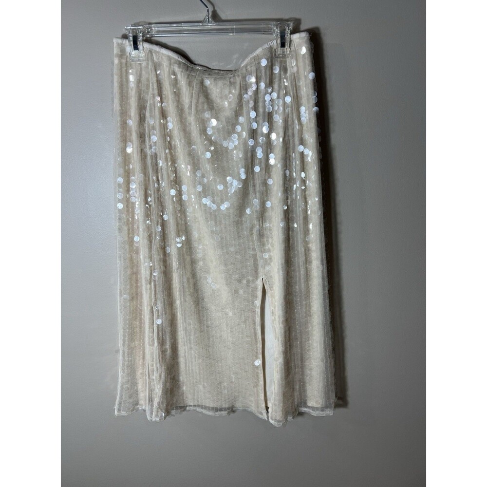 Old Navy Skirt Large Champagne Gold Sequin Midi Sparkle Lined Partywear NEW